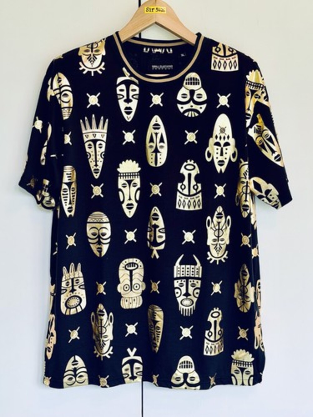 Drill Clothing Company Gold Tribal Mask Print T-Shirt XL